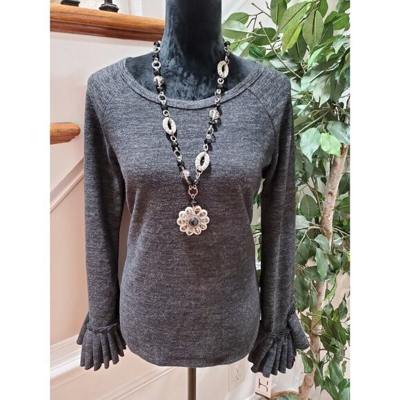 Hannah Women Solid Gray Polyester Round Neck Long Sleeve Casual Top Shirt Size M - Picture 12 of 12